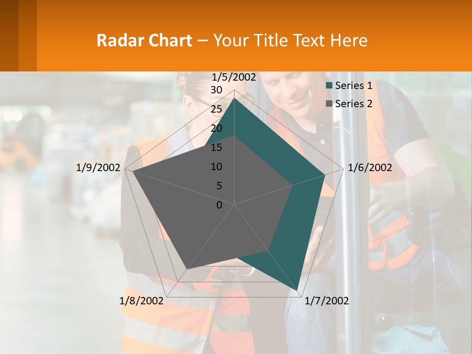 A Man And A Woman In Safety Vests Looking At A Tablet PowerPoint Template