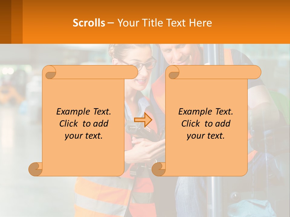 A Man And A Woman In Safety Vests Looking At A Tablet PowerPoint Template