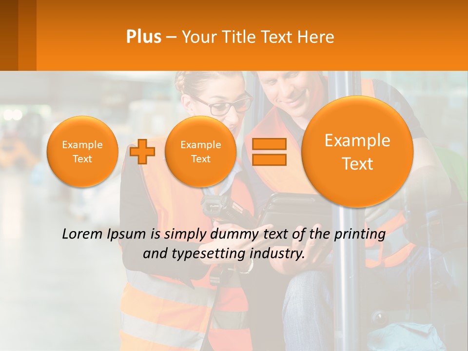 A Man And A Woman In Safety Vests Looking At A Tablet PowerPoint Template