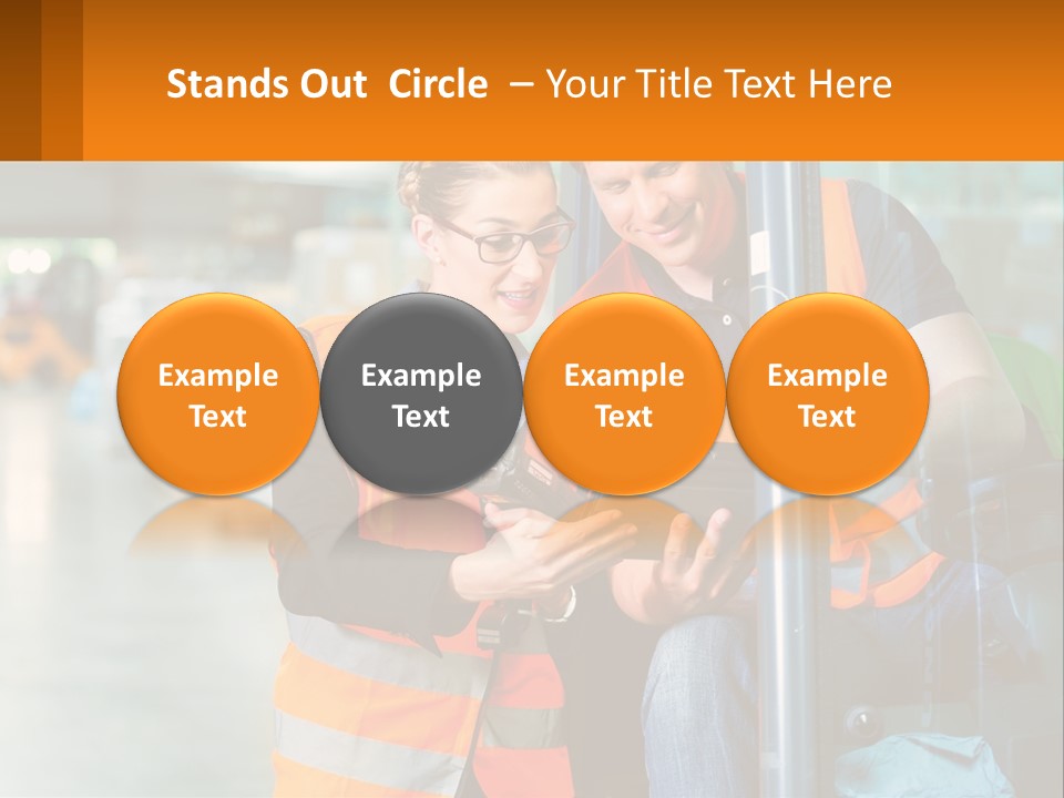 A Man And A Woman In Safety Vests Looking At A Tablet PowerPoint Template