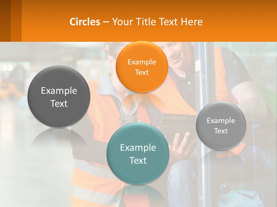 A Man And A Woman In Safety Vests Looking At A Tablet PowerPoint Template