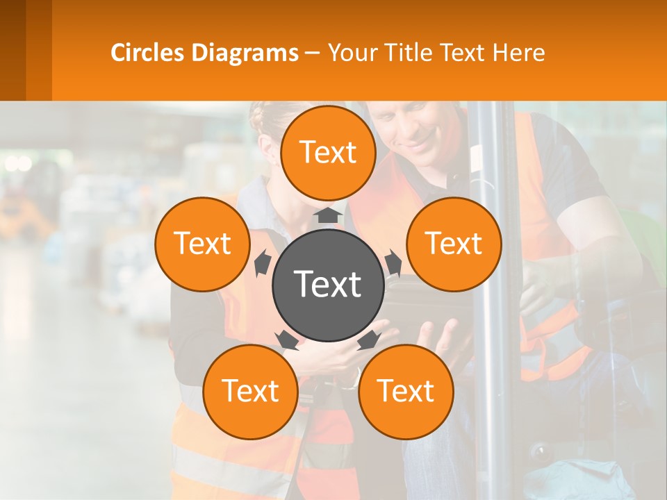 A Man And A Woman In Safety Vests Looking At A Tablet PowerPoint Template