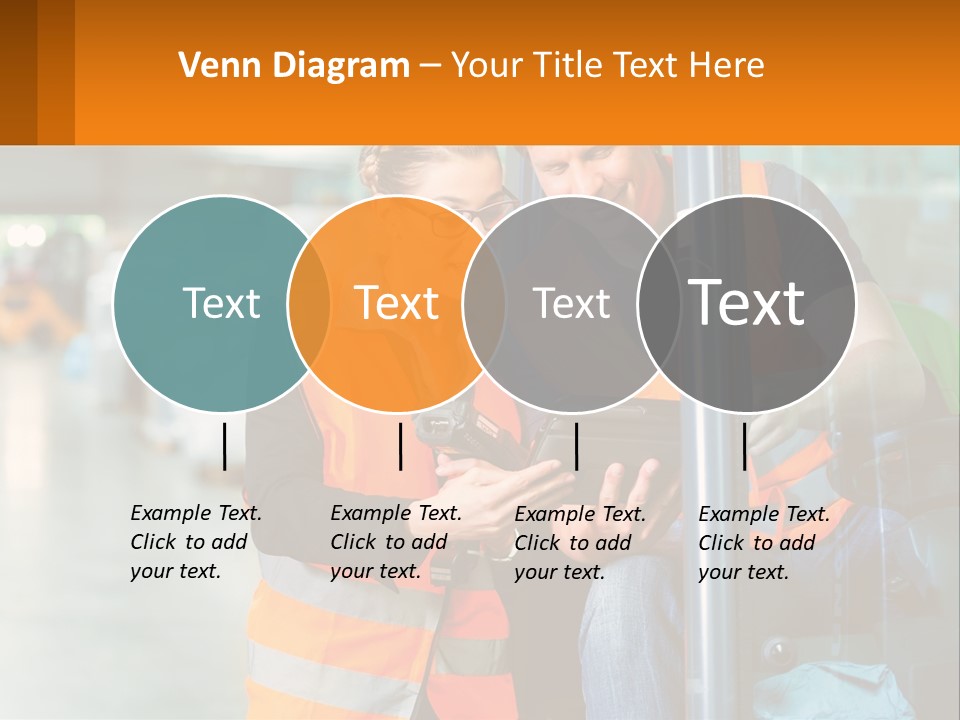 A Man And A Woman In Safety Vests Looking At A Tablet PowerPoint Template