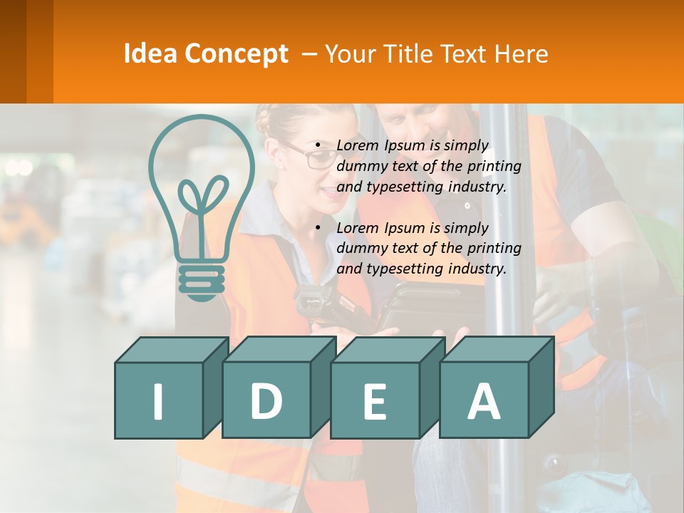 A Man And A Woman In Safety Vests Looking At A Tablet PowerPoint Template