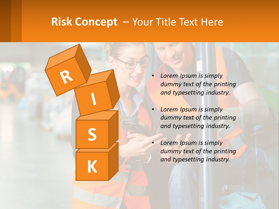 A Man And A Woman In Safety Vests Looking At A Tablet PowerPoint Template