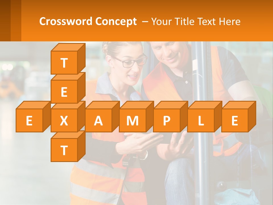 A Man And A Woman In Safety Vests Looking At A Tablet PowerPoint Template