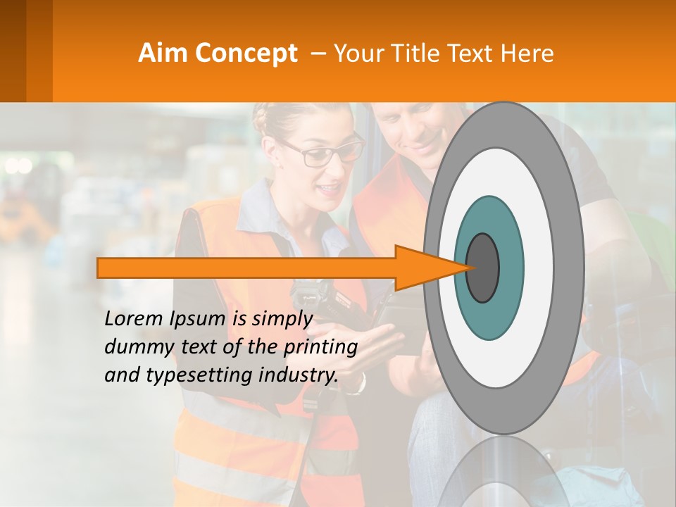 A Man And A Woman In Safety Vests Looking At A Tablet PowerPoint Template