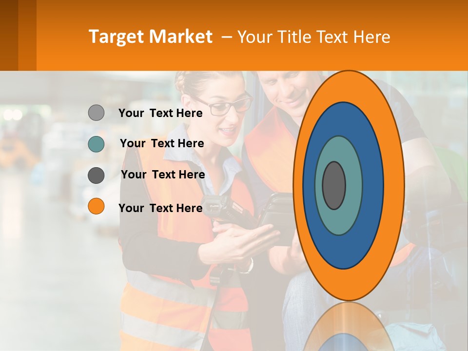 A Man And A Woman In Safety Vests Looking At A Tablet PowerPoint Template