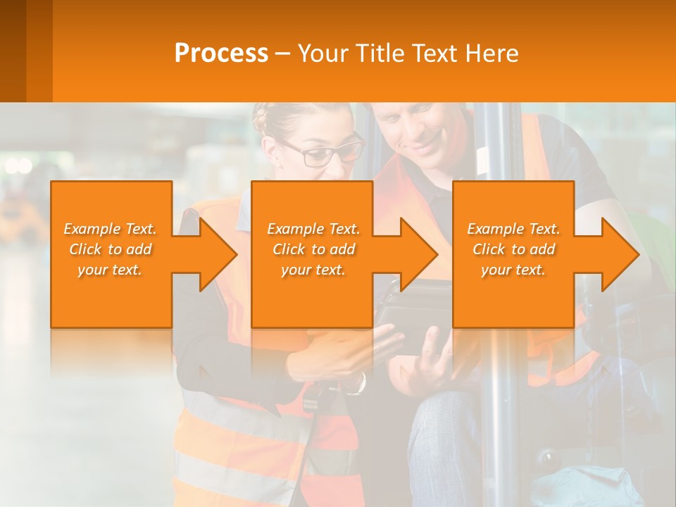 A Man And A Woman In Safety Vests Looking At A Tablet PowerPoint Template