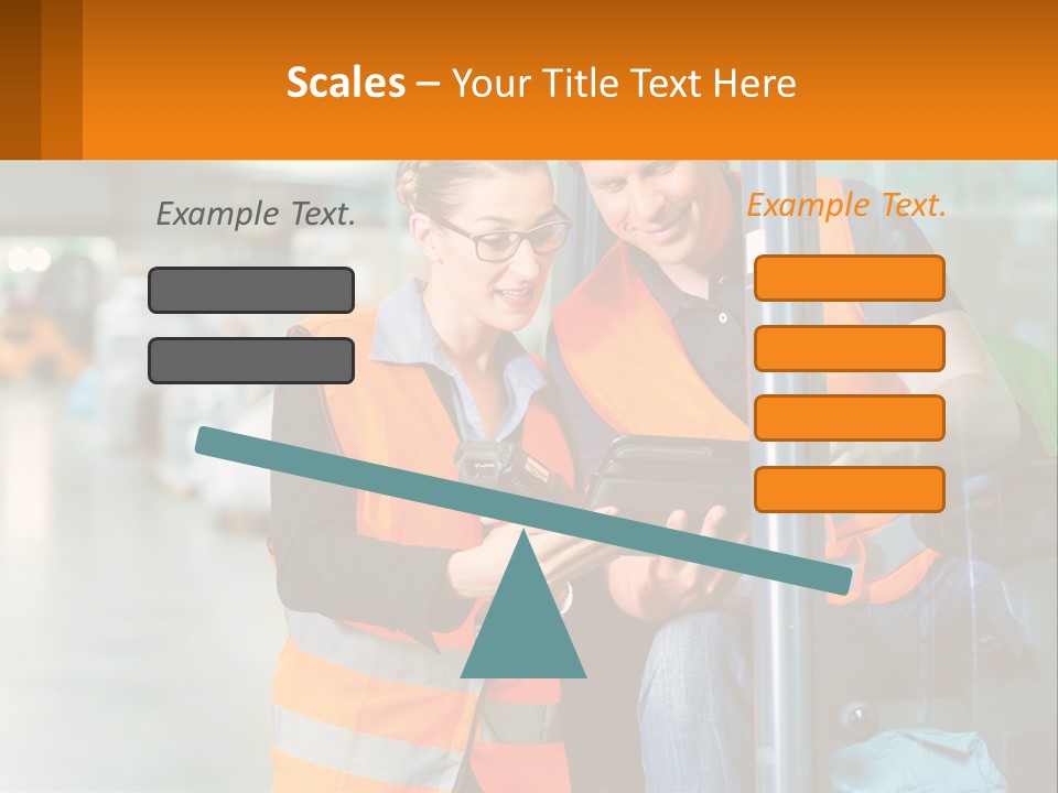 A Man And A Woman In Safety Vests Looking At A Tablet PowerPoint Template