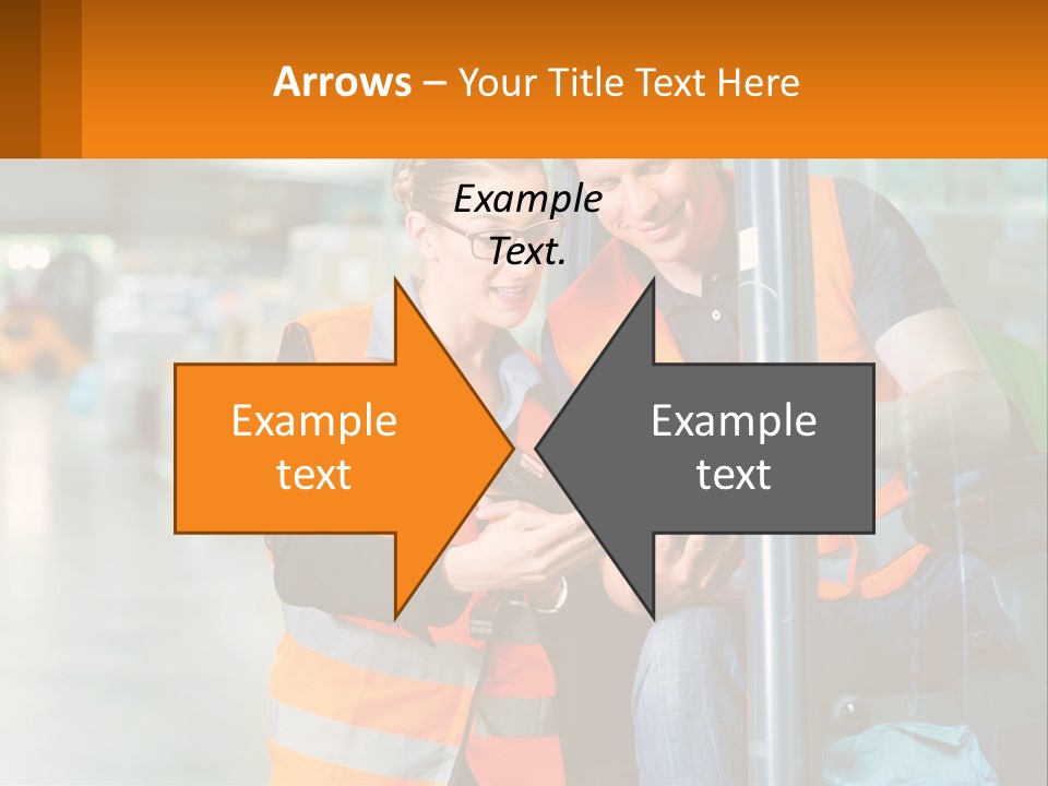 A Man And A Woman In Safety Vests Looking At A Tablet PowerPoint Template