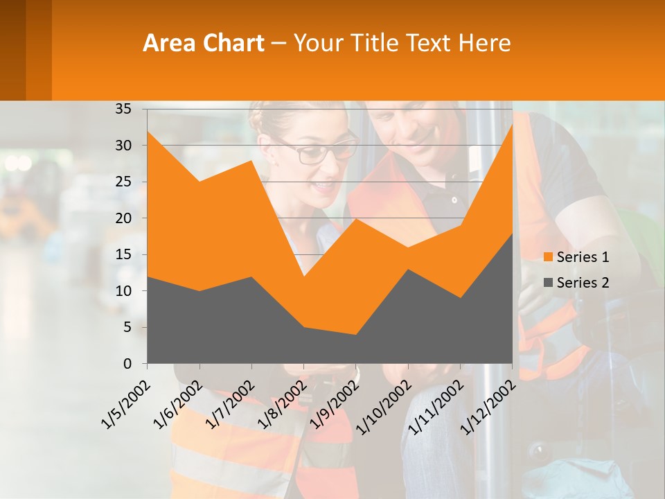 A Man And A Woman In Safety Vests Looking At A Tablet PowerPoint Template