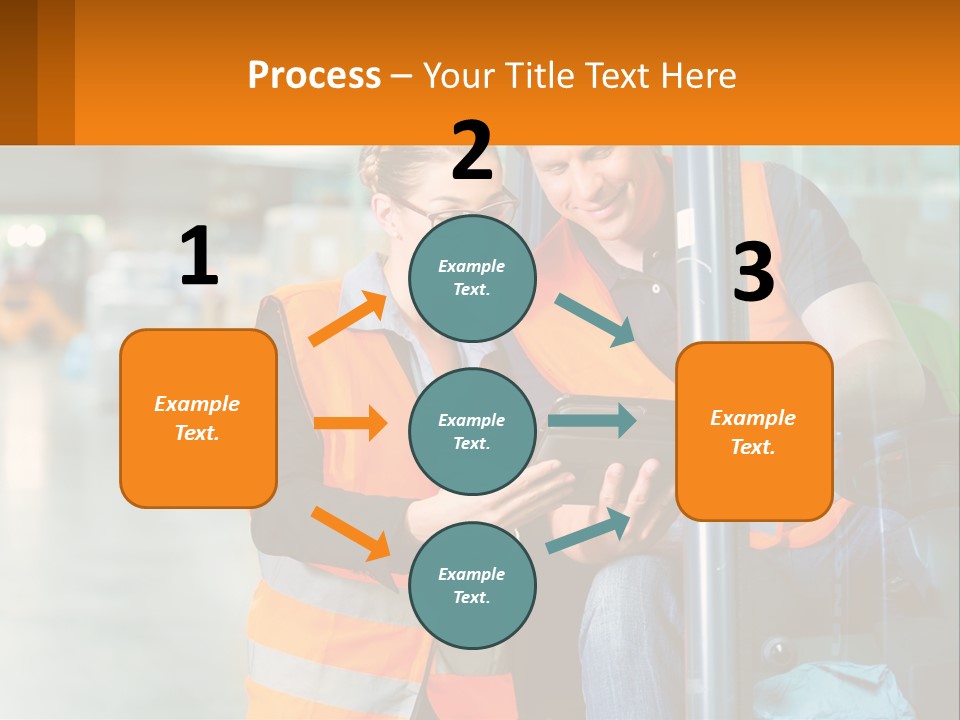 A Man And A Woman In Safety Vests Looking At A Tablet PowerPoint Template