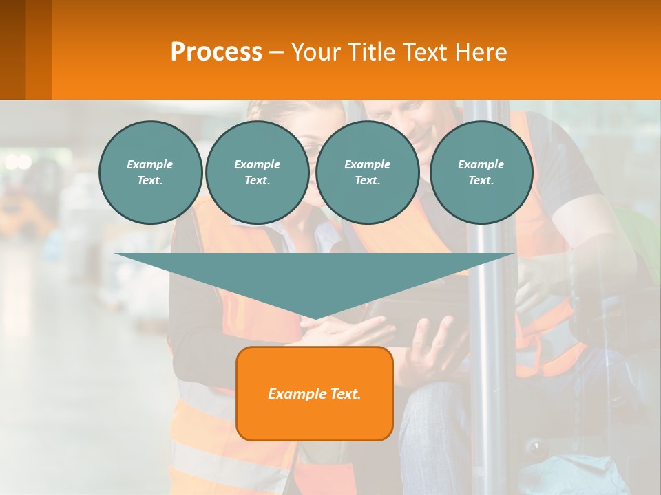 A Man And A Woman In Safety Vests Looking At A Tablet PowerPoint Template