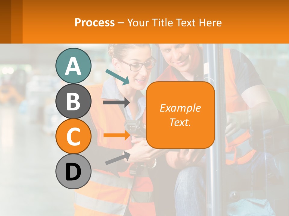 A Man And A Woman In Safety Vests Looking At A Tablet PowerPoint Template