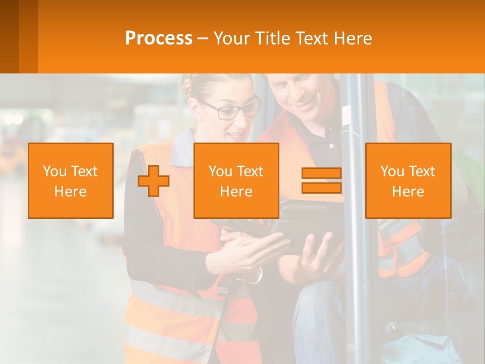 A Man And A Woman In Safety Vests Looking At A Tablet PowerPoint Template