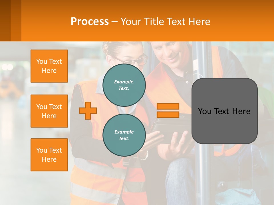 A Man And A Woman In Safety Vests Looking At A Tablet PowerPoint Template