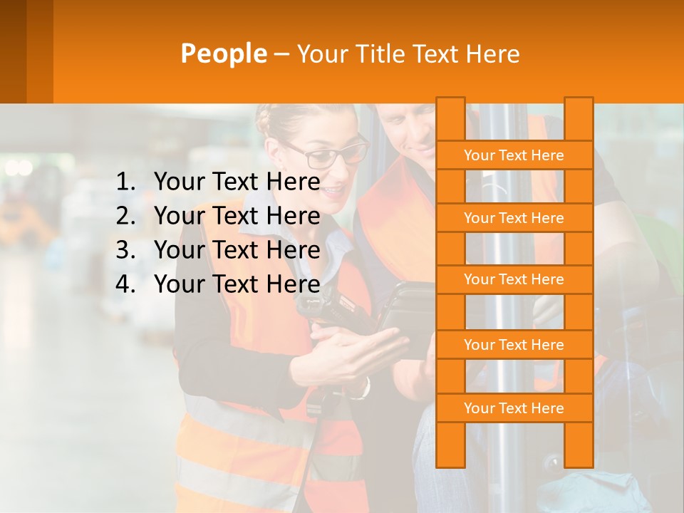 A Man And A Woman In Safety Vests Looking At A Tablet PowerPoint Template