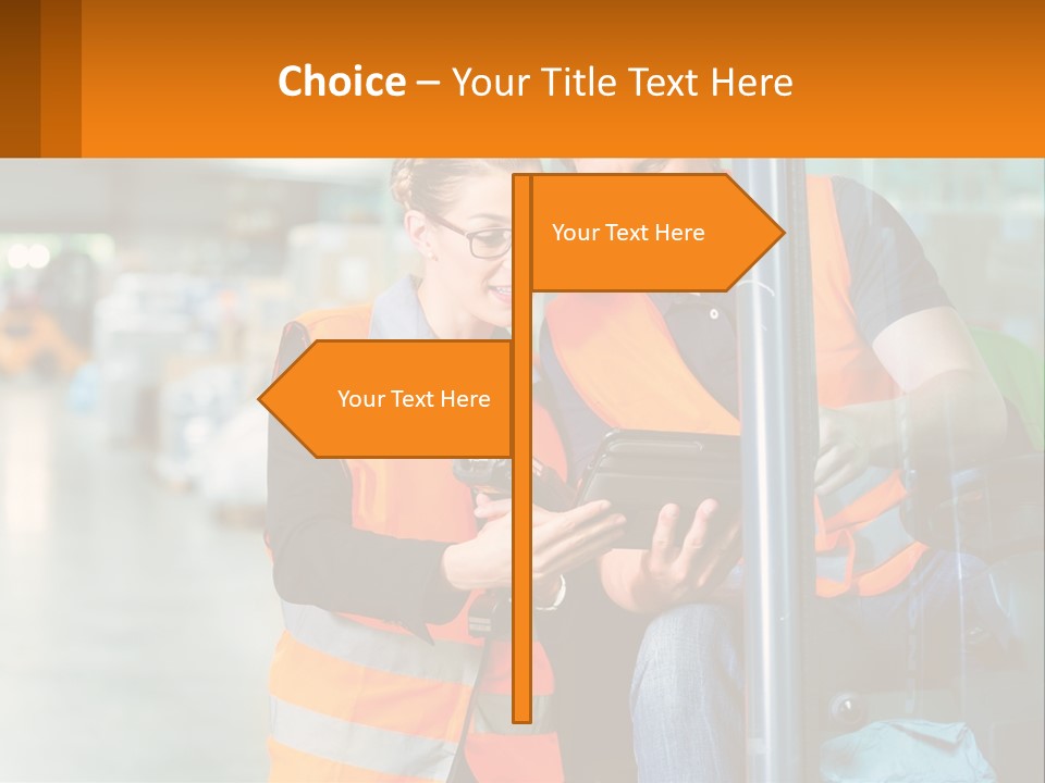 A Man And A Woman In Safety Vests Looking At A Tablet PowerPoint Template