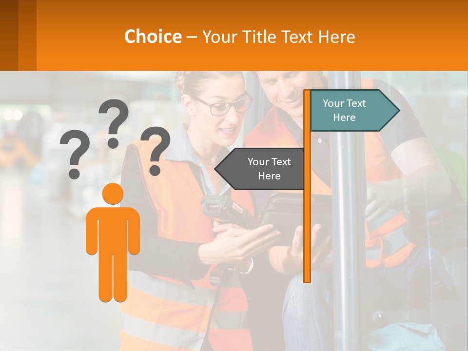 A Man And A Woman In Safety Vests Looking At A Tablet PowerPoint Template