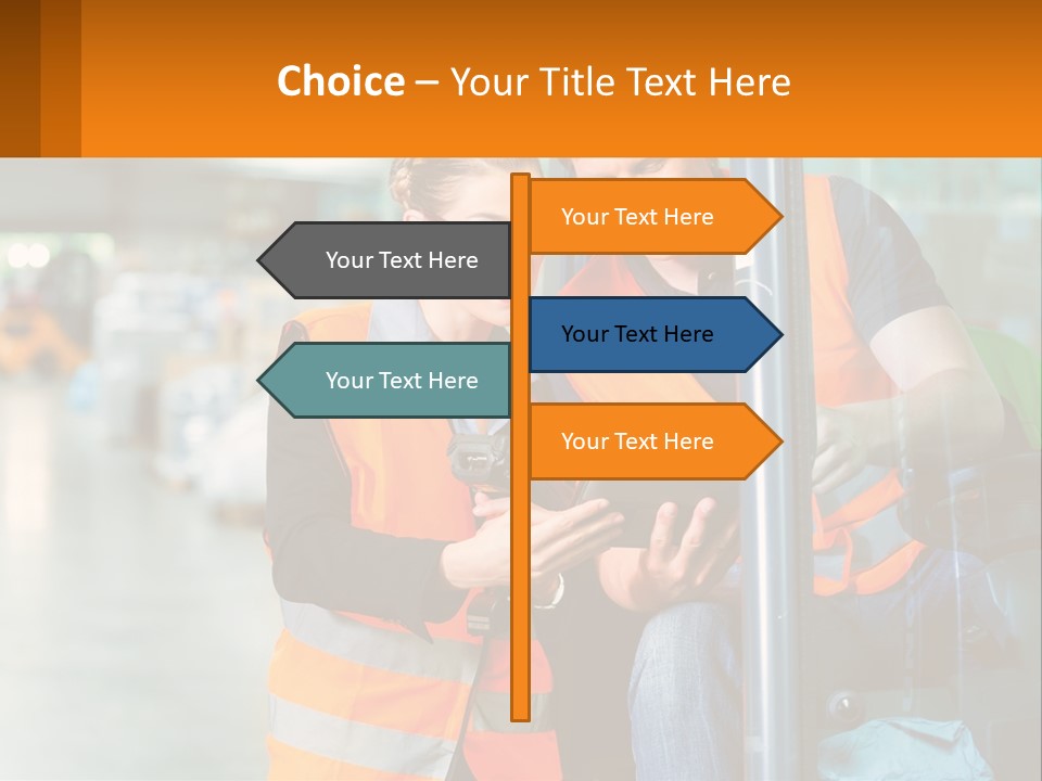 A Man And A Woman In Safety Vests Looking At A Tablet PowerPoint Template