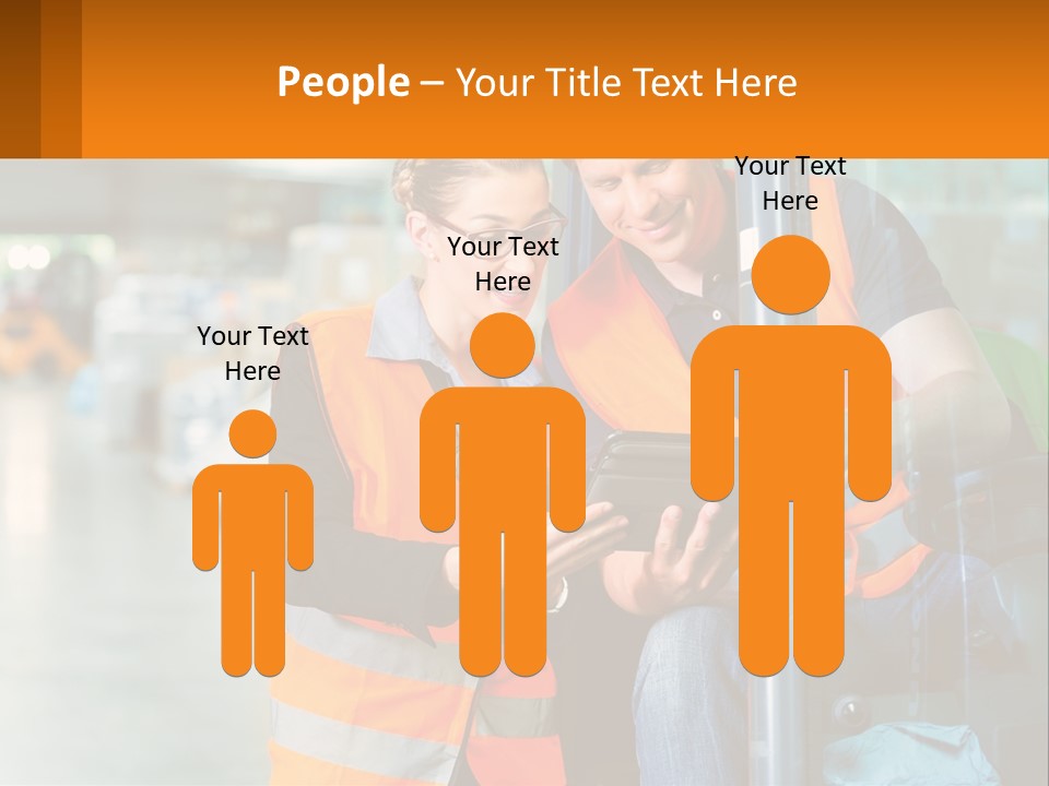 A Man And A Woman In Safety Vests Looking At A Tablet PowerPoint Template