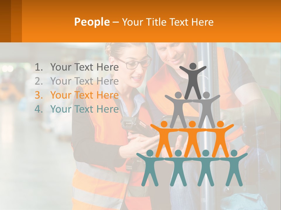 A Man And A Woman In Safety Vests Looking At A Tablet PowerPoint Template
