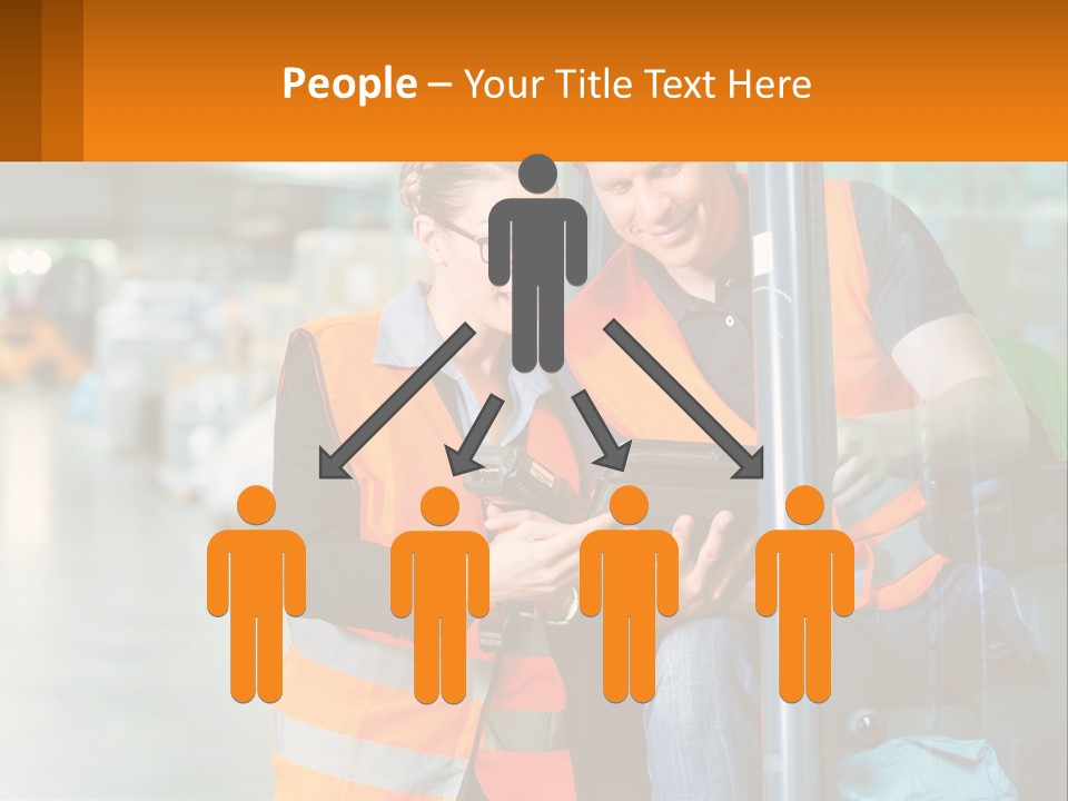 A Man And A Woman In Safety Vests Looking At A Tablet PowerPoint Template