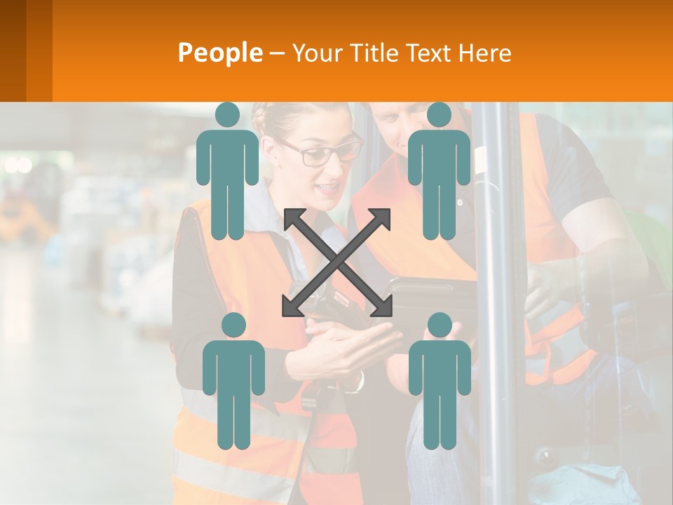 A Man And A Woman In Safety Vests Looking At A Tablet PowerPoint Template