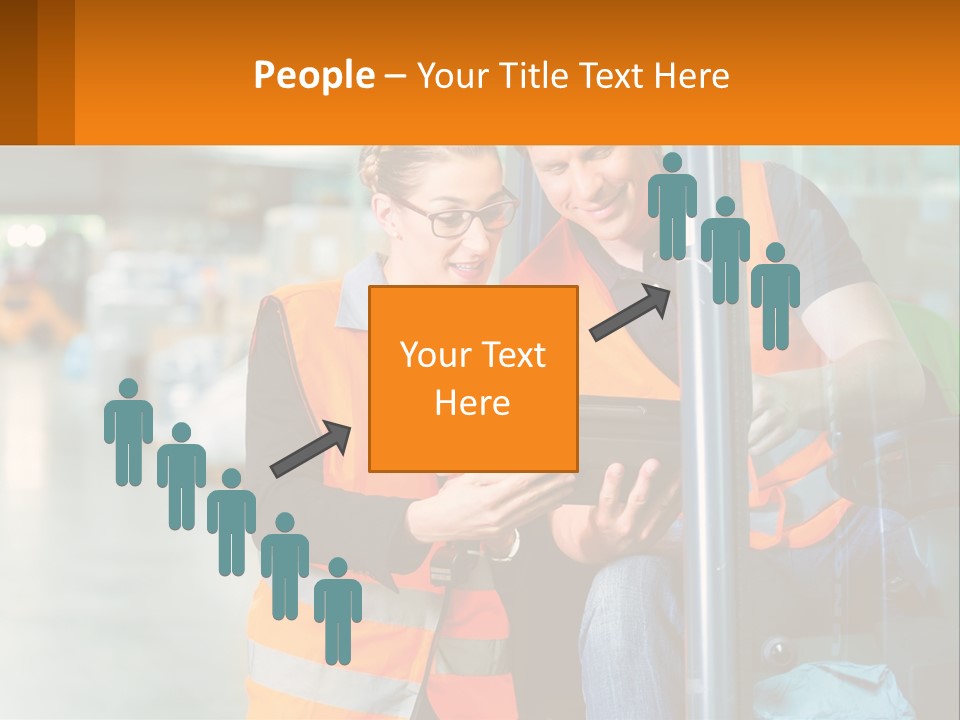 A Man And A Woman In Safety Vests Looking At A Tablet PowerPoint Template