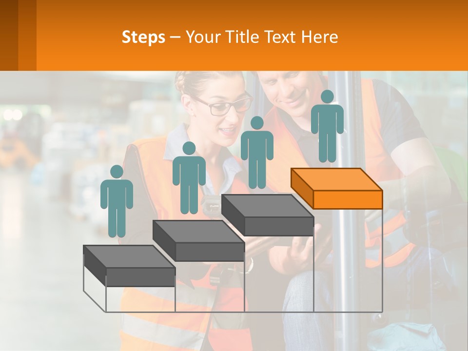 A Man And A Woman In Safety Vests Looking At A Tablet PowerPoint Template