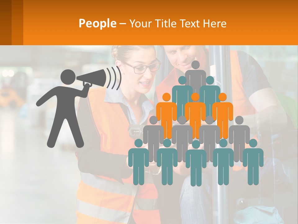 A Man And A Woman In Safety Vests Looking At A Tablet PowerPoint Template
