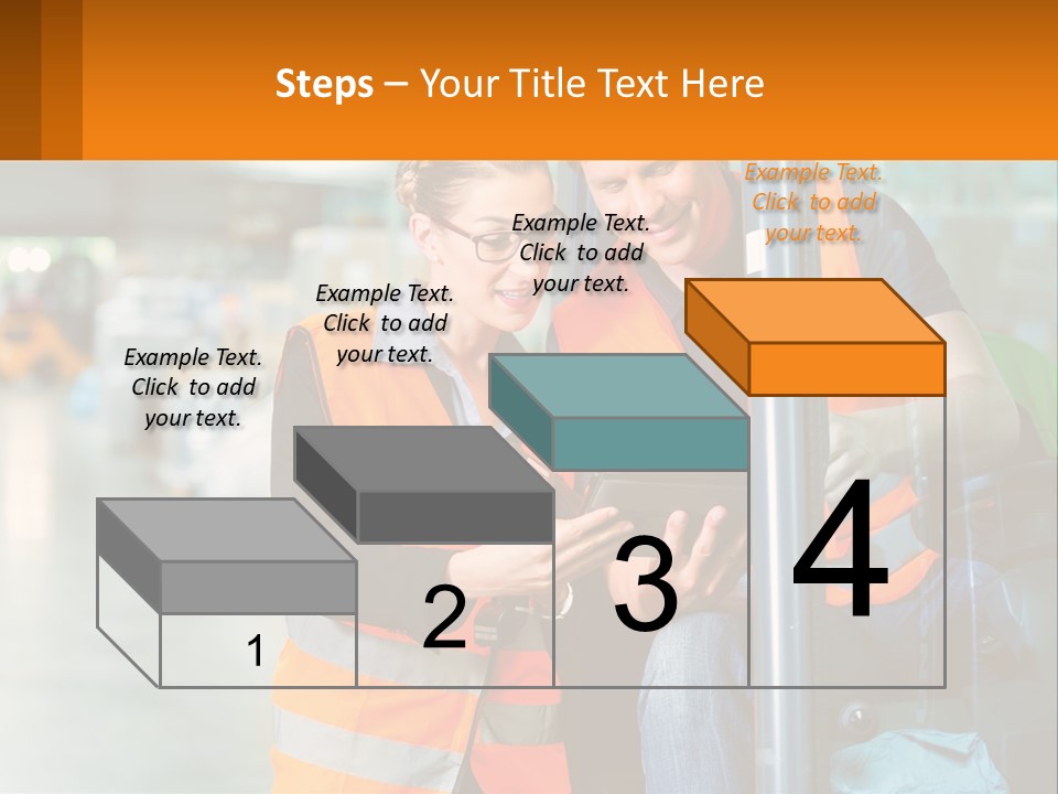 A Man And A Woman In Safety Vests Looking At A Tablet PowerPoint Template