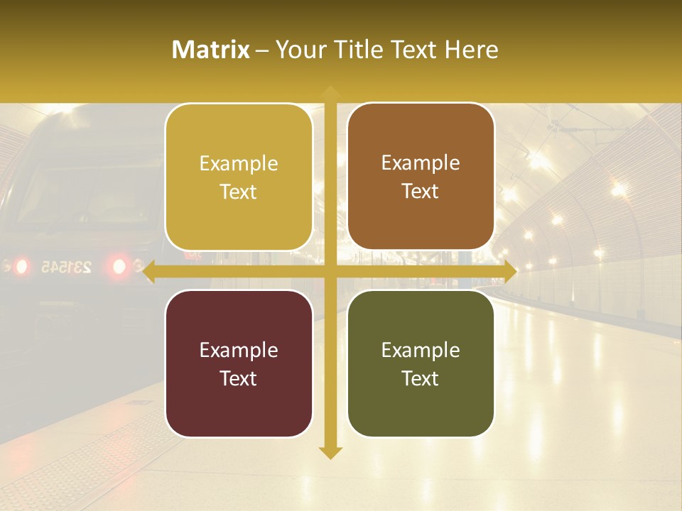 A Blue Train Pulling Into A Train Station PowerPoint Template