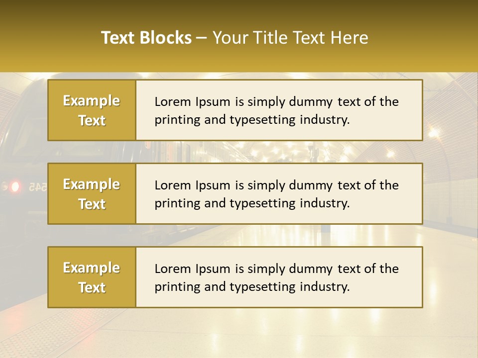 A Blue Train Pulling Into A Train Station PowerPoint Template