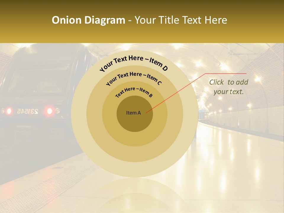 A Blue Train Pulling Into A Train Station PowerPoint Template