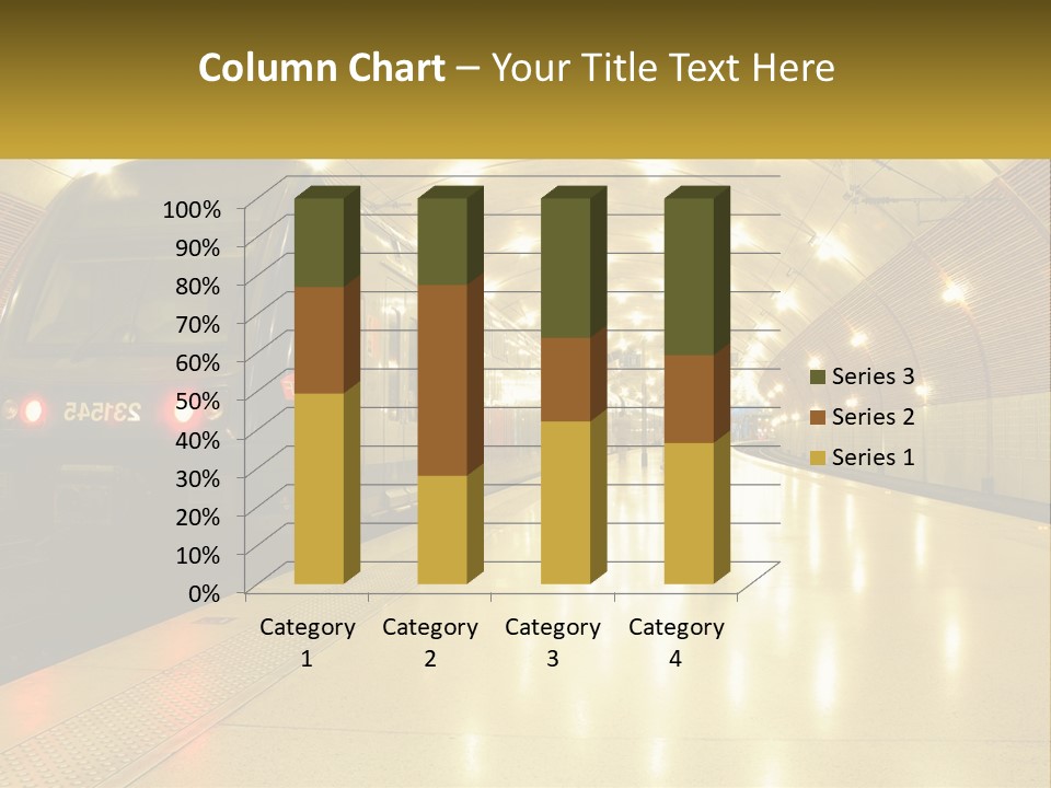 A Blue Train Pulling Into A Train Station PowerPoint Template