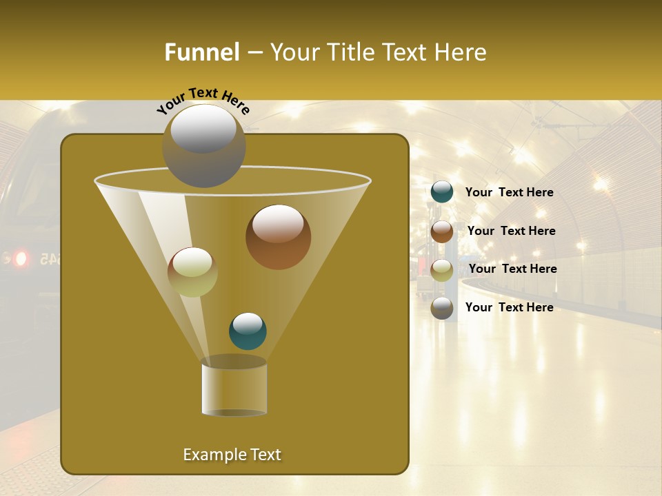 A Blue Train Pulling Into A Train Station PowerPoint Template