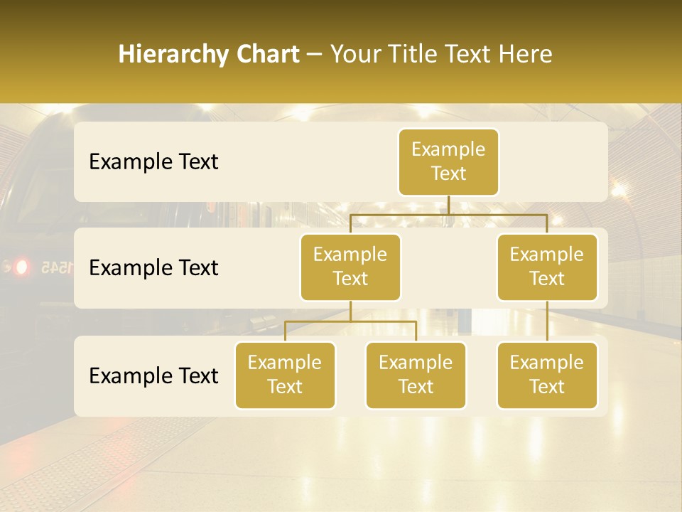 A Blue Train Pulling Into A Train Station PowerPoint Template