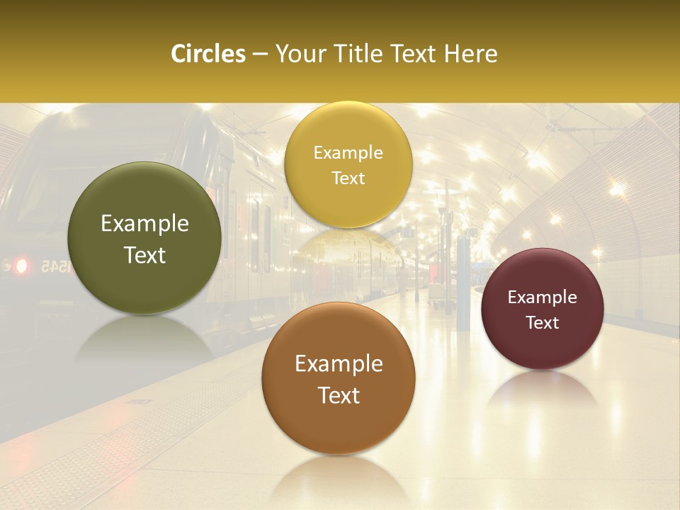 A Blue Train Pulling Into A Train Station PowerPoint Template