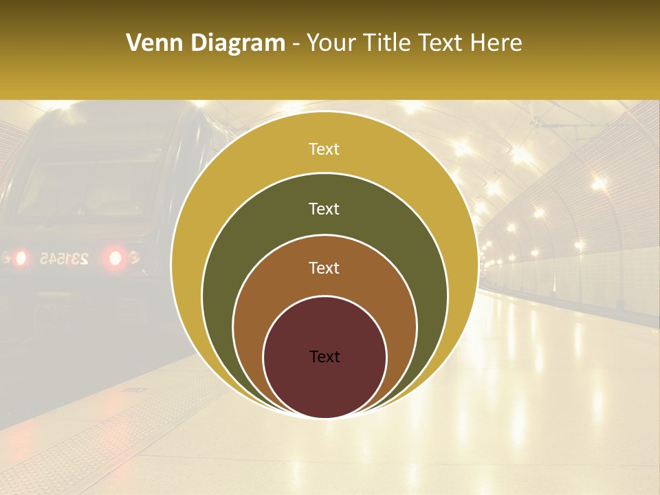 A Blue Train Pulling Into A Train Station PowerPoint Template
