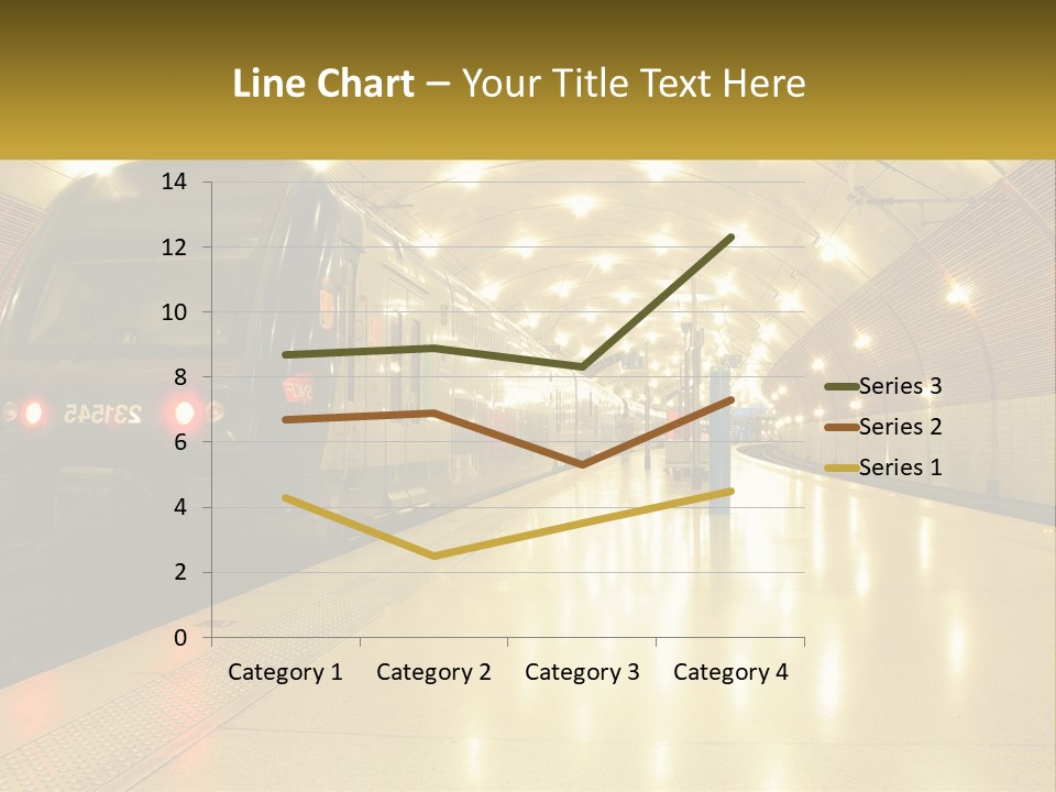 A Blue Train Pulling Into A Train Station PowerPoint Template
