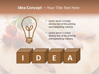 A Wooden Cutting Board Topped With Meat And Vegetables PowerPoint Template