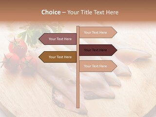 A Wooden Cutting Board Topped With Meat And Vegetables PowerPoint Template