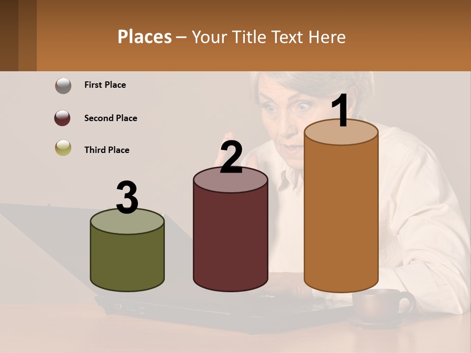 A Woman Sitting At A Table With A Laptop In Front Of Her PowerPoint Template