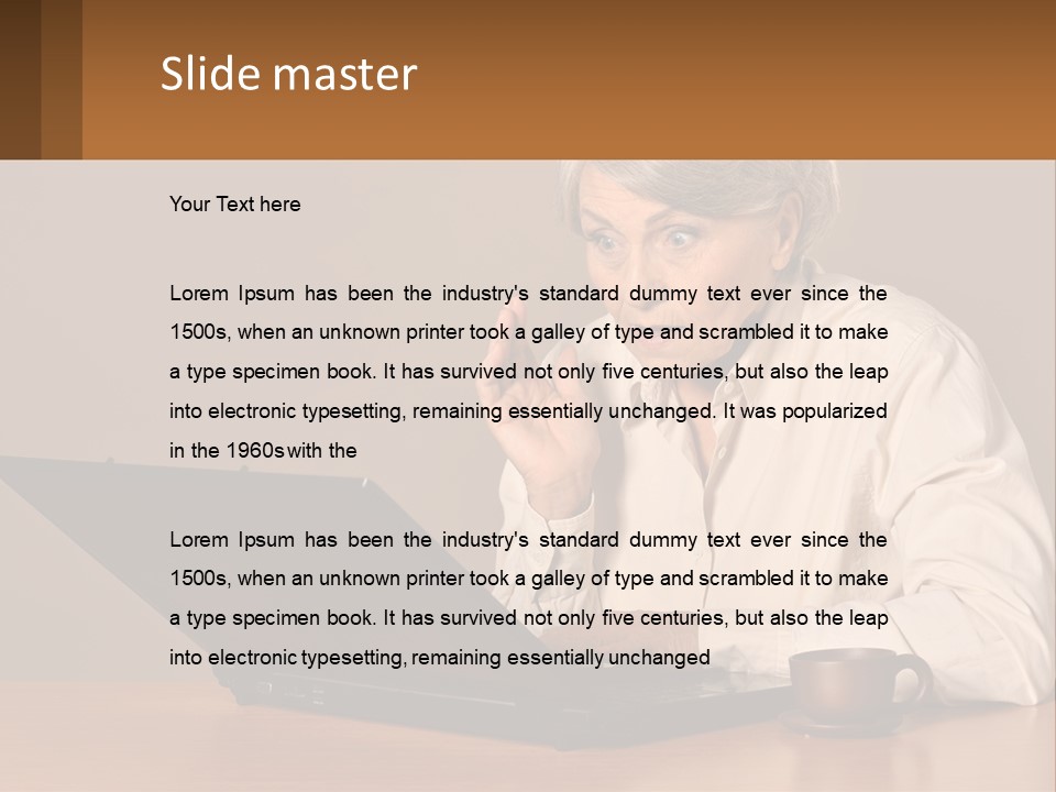 A Woman Sitting At A Table With A Laptop In Front Of Her PowerPoint Template