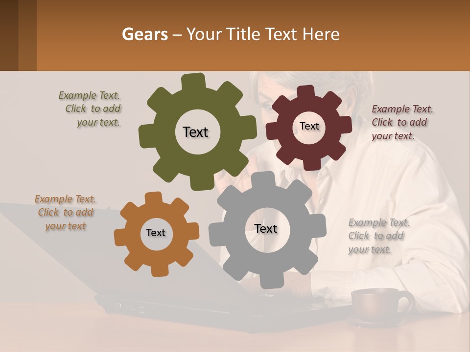 A Woman Sitting At A Table With A Laptop In Front Of Her PowerPoint Template