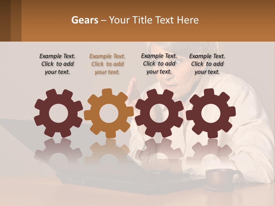 A Woman Sitting At A Table With A Laptop In Front Of Her PowerPoint Template