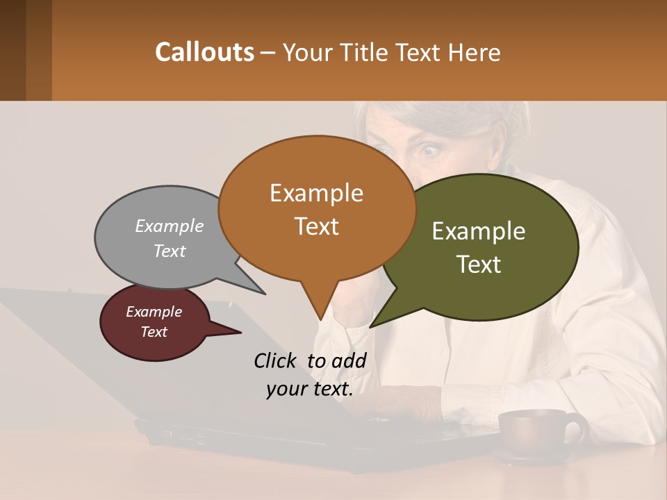 A Woman Sitting At A Table With A Laptop In Front Of Her PowerPoint Template