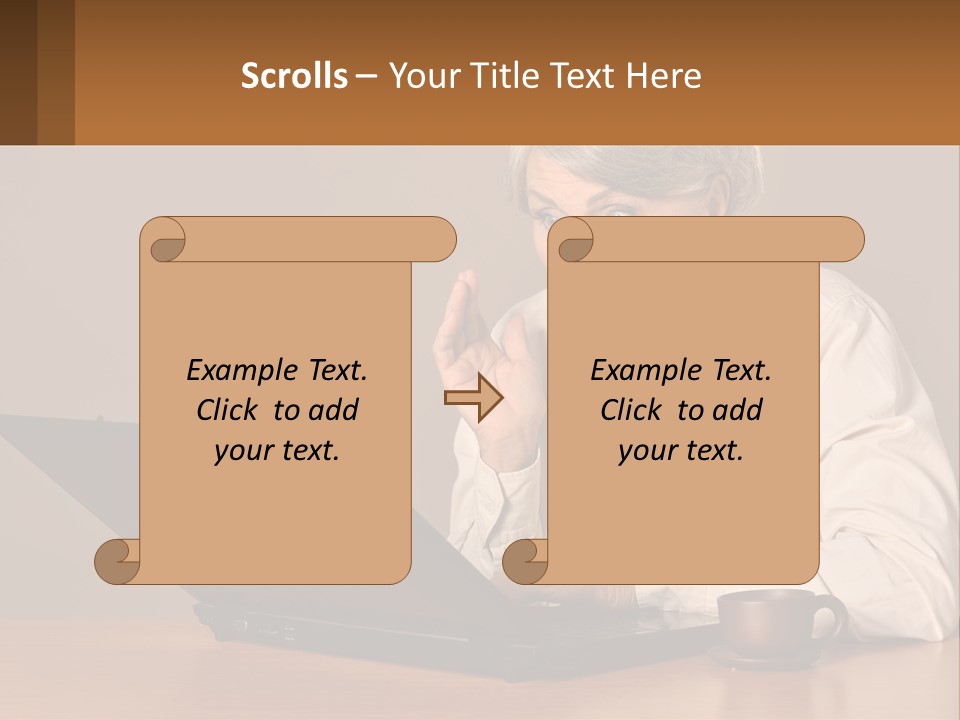 A Woman Sitting At A Table With A Laptop In Front Of Her PowerPoint Template